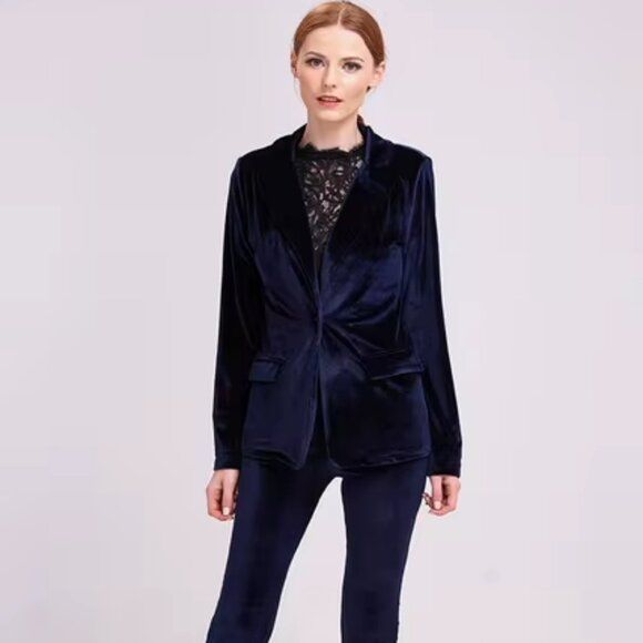 NEW! BLUE PLUSH VELVET BLAZER JACKET - Picture 1 of 5